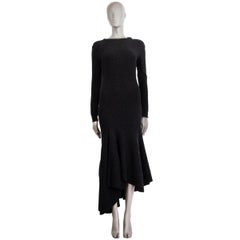 LANVIN Anthrazitgraues ASYMMETRIC MAXI KNIT Kleid aus Wolle und Kaschmir XS