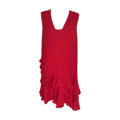 Lanvin Cherry Red Silk Blend Crepe Chemise Dress 