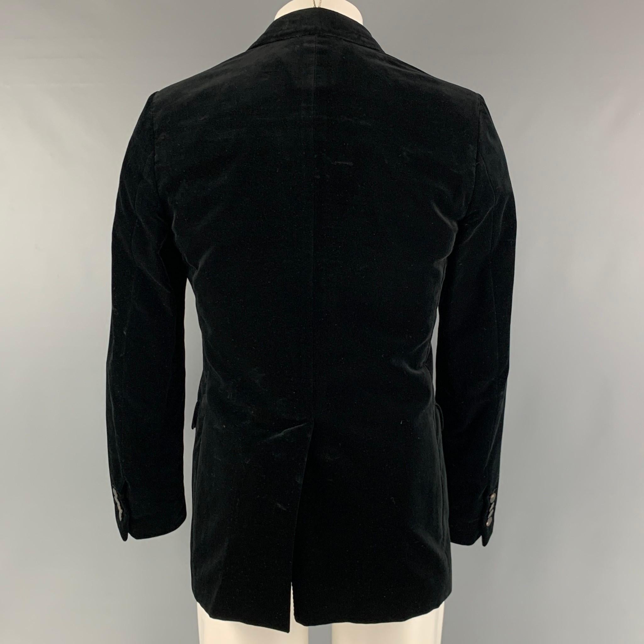 Men's LANVIN Chest Size 38 Black Solid Cotton Velvet Notch Lapel Sport Coat