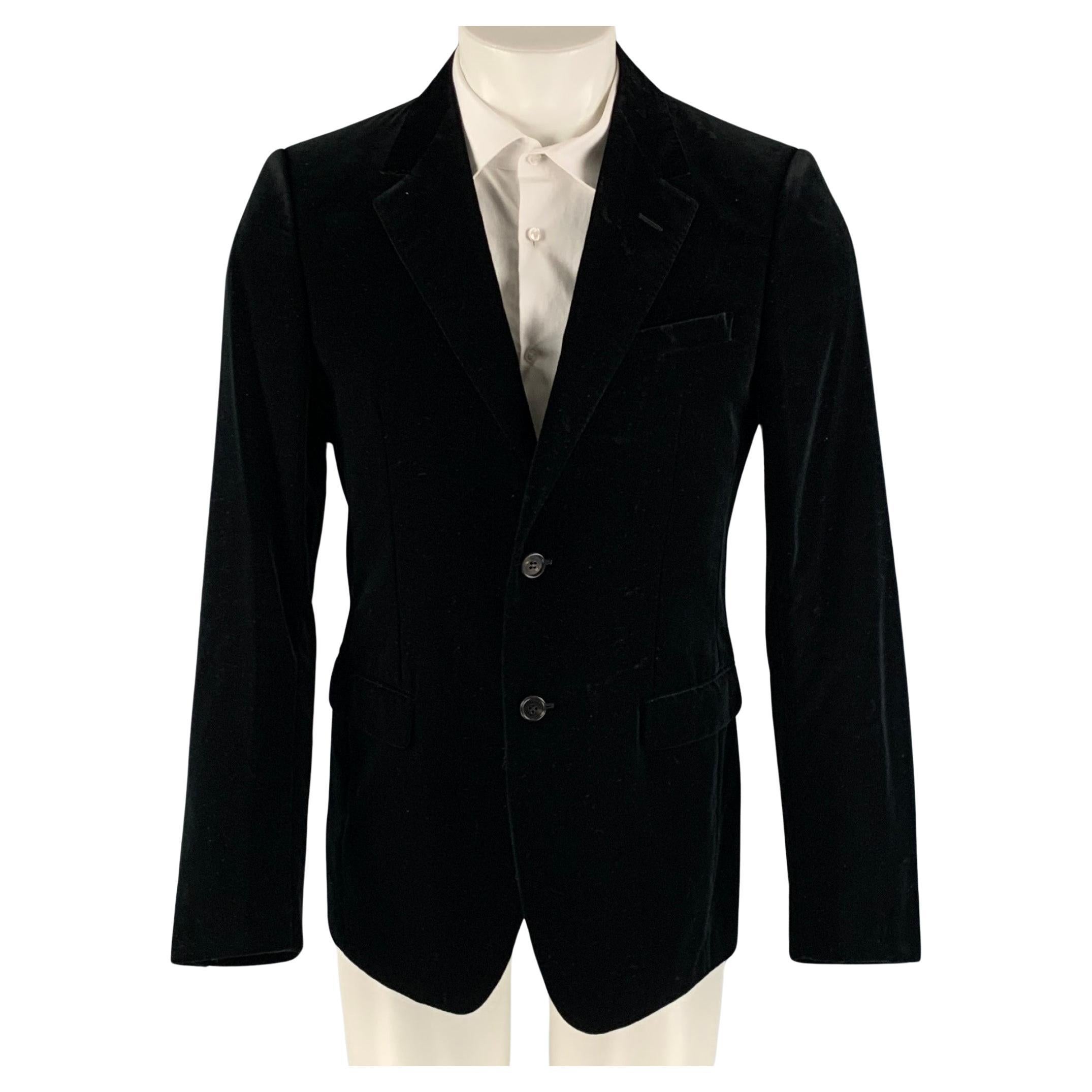 LANVIN Chest Size 38 Black Solid Cotton Velvet Notch Lapel Sport Coat