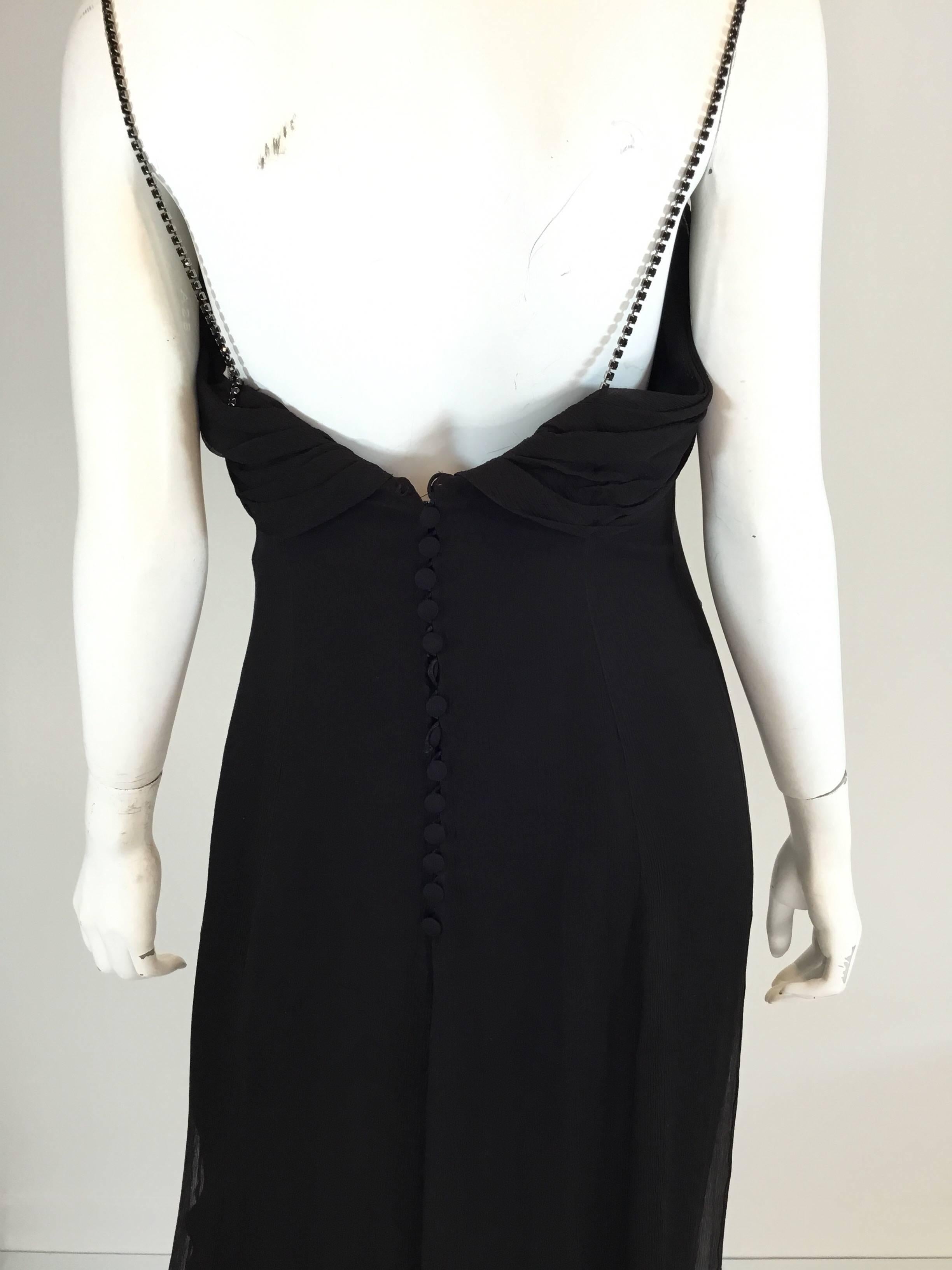 Lanvin Chiffon Blend Dress Vintage 1970’s with Rhinestone Straps In Excellent Condition For Sale In Carmel, CA