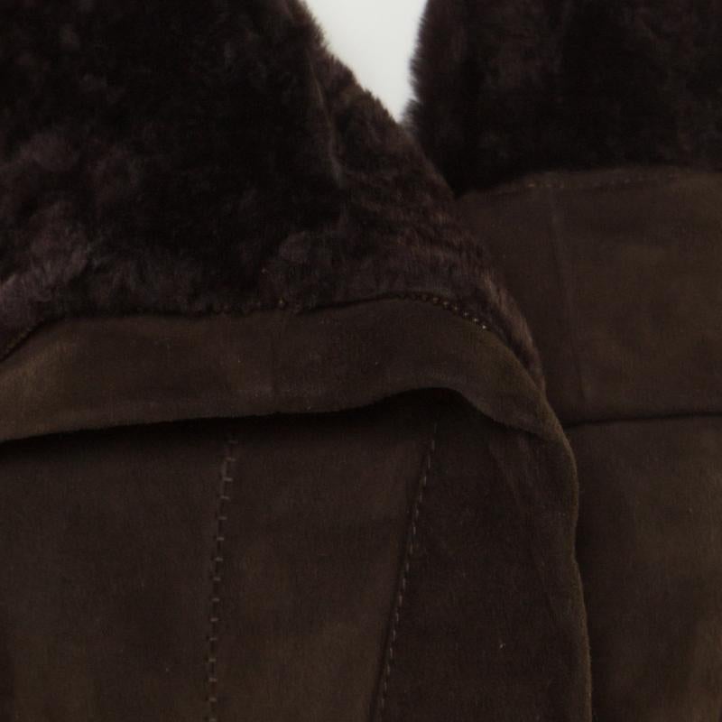 Lanvin Chocolate Brown Lambskin Leather Shearling Lined Biker Jacket M In Good Condition In Dubai, Al Qouz 2