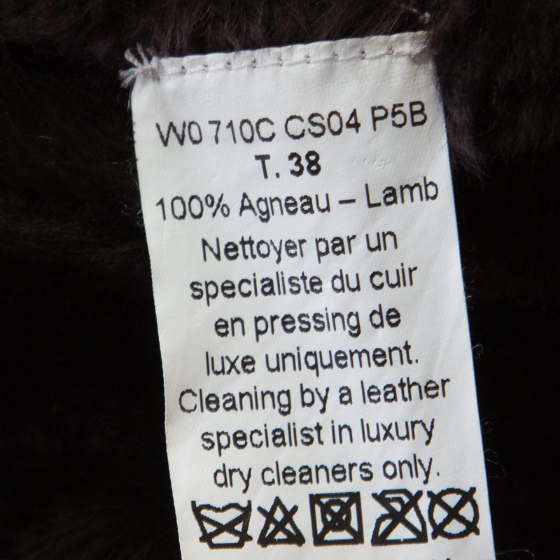 Women's Lanvin Chocolate Brown Lambskin Leather Shearling Lined Biker Jacket M