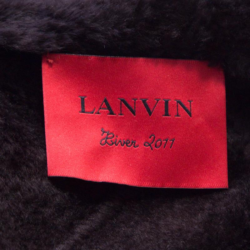 Lanvin Chocolate Brown Lambskin Leather Shearling Lined Biker Jacket M 1