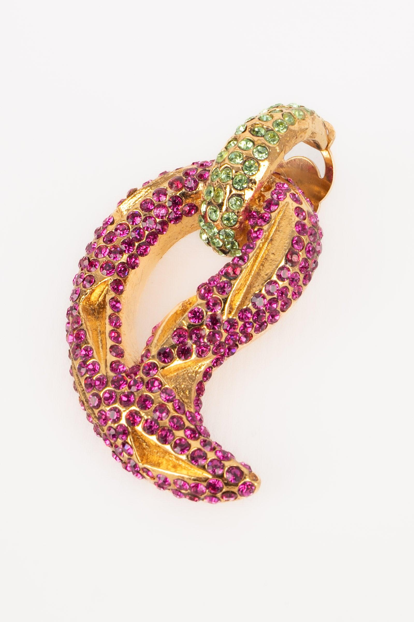 Donna Orecchini a clip Lanvin con strass rosa e verdi in vendita