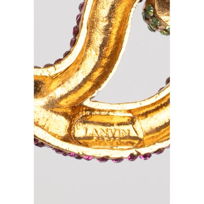 Orecchini a clip Lanvin con strass rosa e verdi in vendita 3