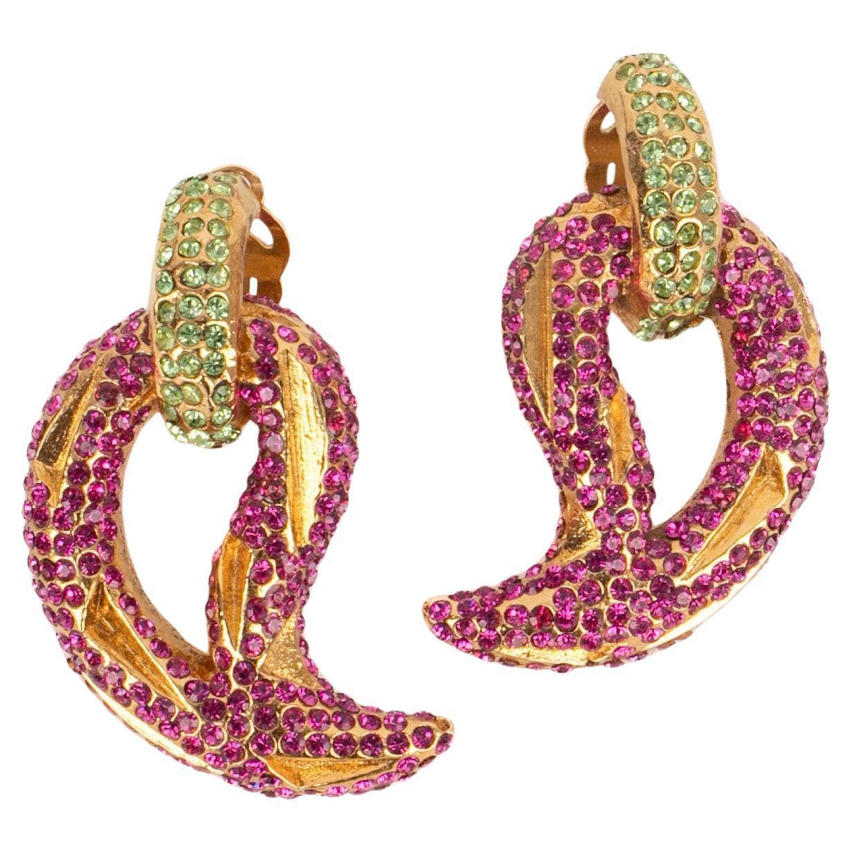 Orecchini a clip Lanvin con strass rosa e verdi