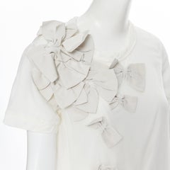 LANVIN Collection Blanche grosgrain ribbon bow embellsihed silk tshirt top XS