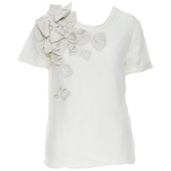 LANVIN Collection Blanche grosgrain ribbon bow embellsihed silk tshirt top XS