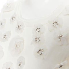 LANVIN Collection Blanche white silk pearl crystal embellished flower t-shirt XS