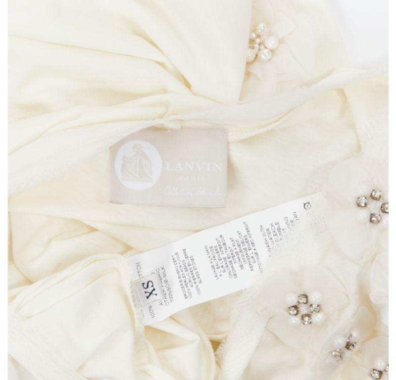 LANVIN Kollektion Blanche T-Shirt aus weißer Seide mit Perlen und Kristallverzierung XS im Angebot 5