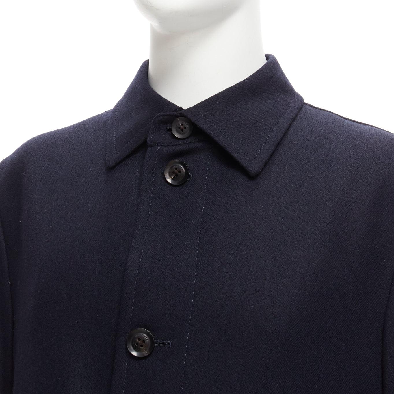 LANVIN Collection navy wool blend classic shell button longline coat IT48 M
Reference: JSLE/A00021
Brand: Lanvin
Collection: Collection
Material: Wool, Blend
Color: Navy
Pattern: Herringbone
Closure: Button
Lining: Green Fabric
Extra Details: Single