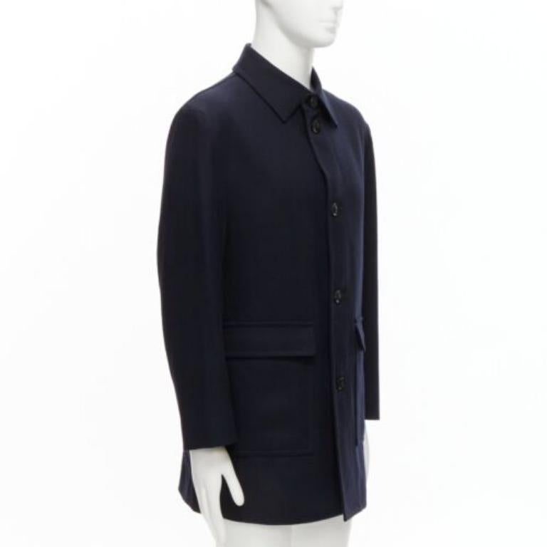 Nero LANVIN Collection in lana misto lana classica con bottoni a conchiglia cappotto lungo IT48 M. in vendita