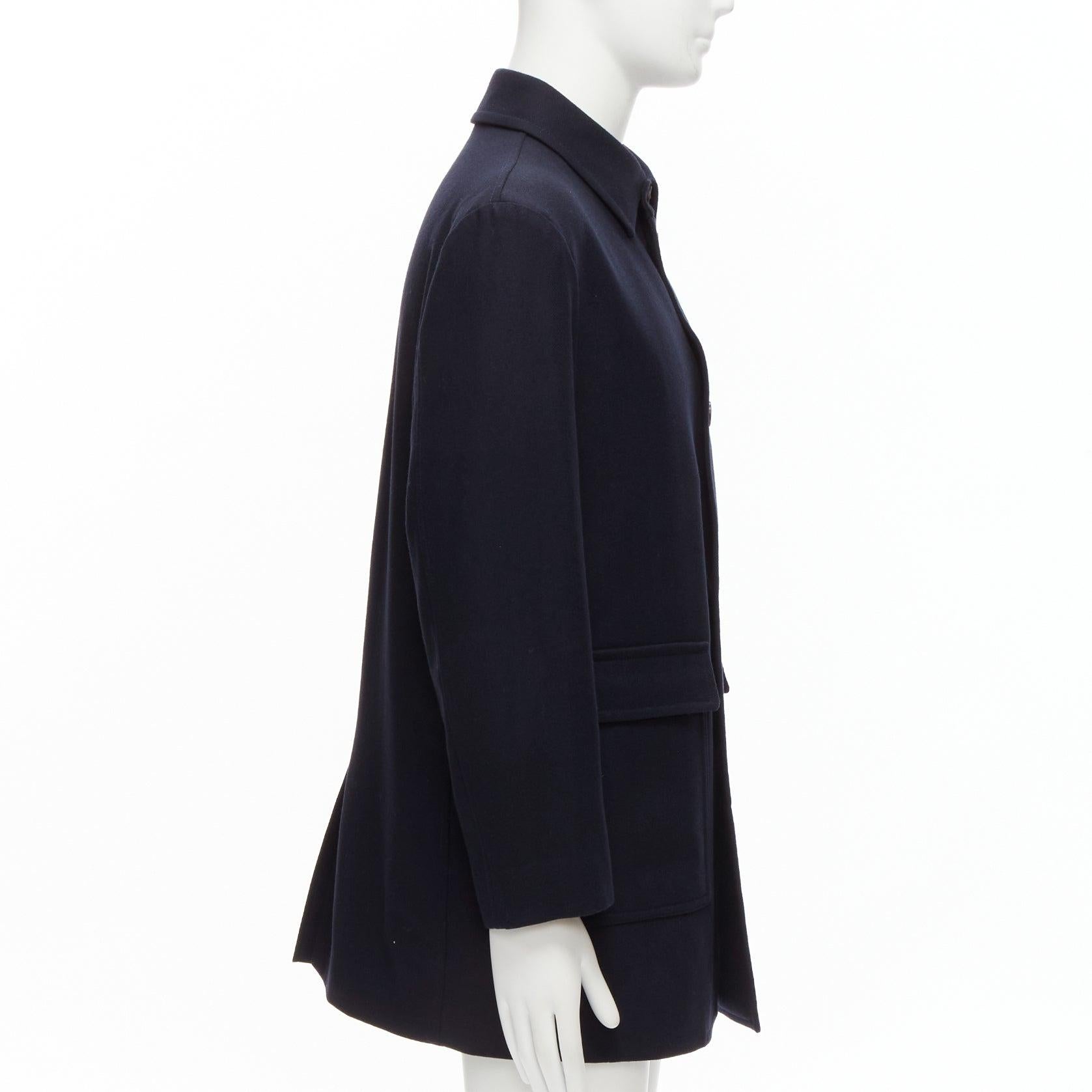 LANVIN Collection navy wool blend classic shell button longline coat IT48 M In Excellent Condition For Sale In Hong Kong, NT