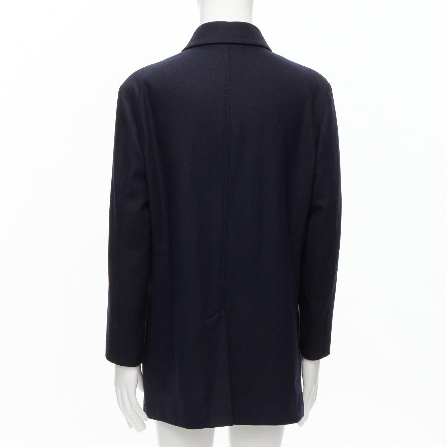 Men's LANVIN Collection navy wool blend classic shell button longline coat IT48 M For Sale