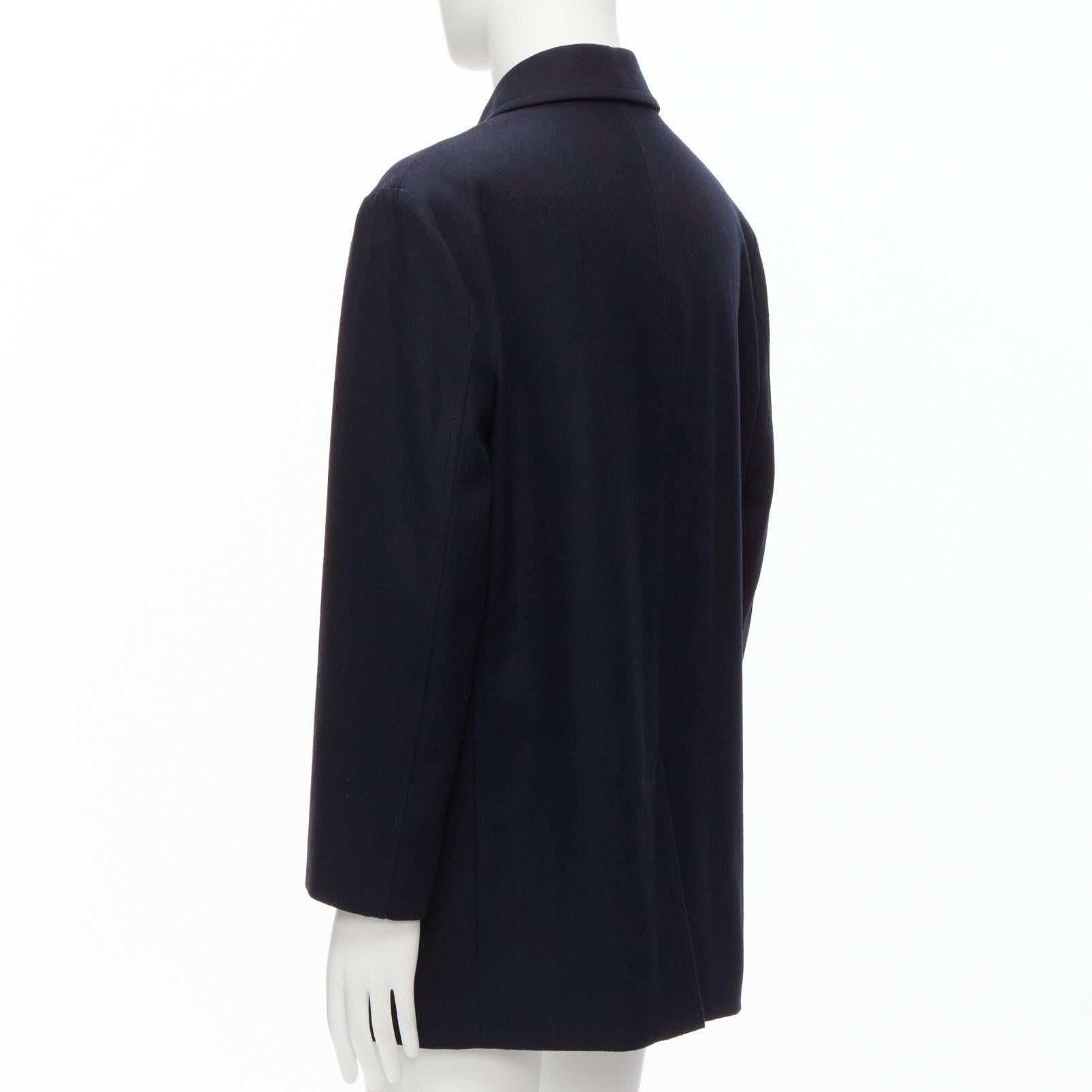 LANVIN Collection navy wool blend classic shell button longline coat IT48 M For Sale 1