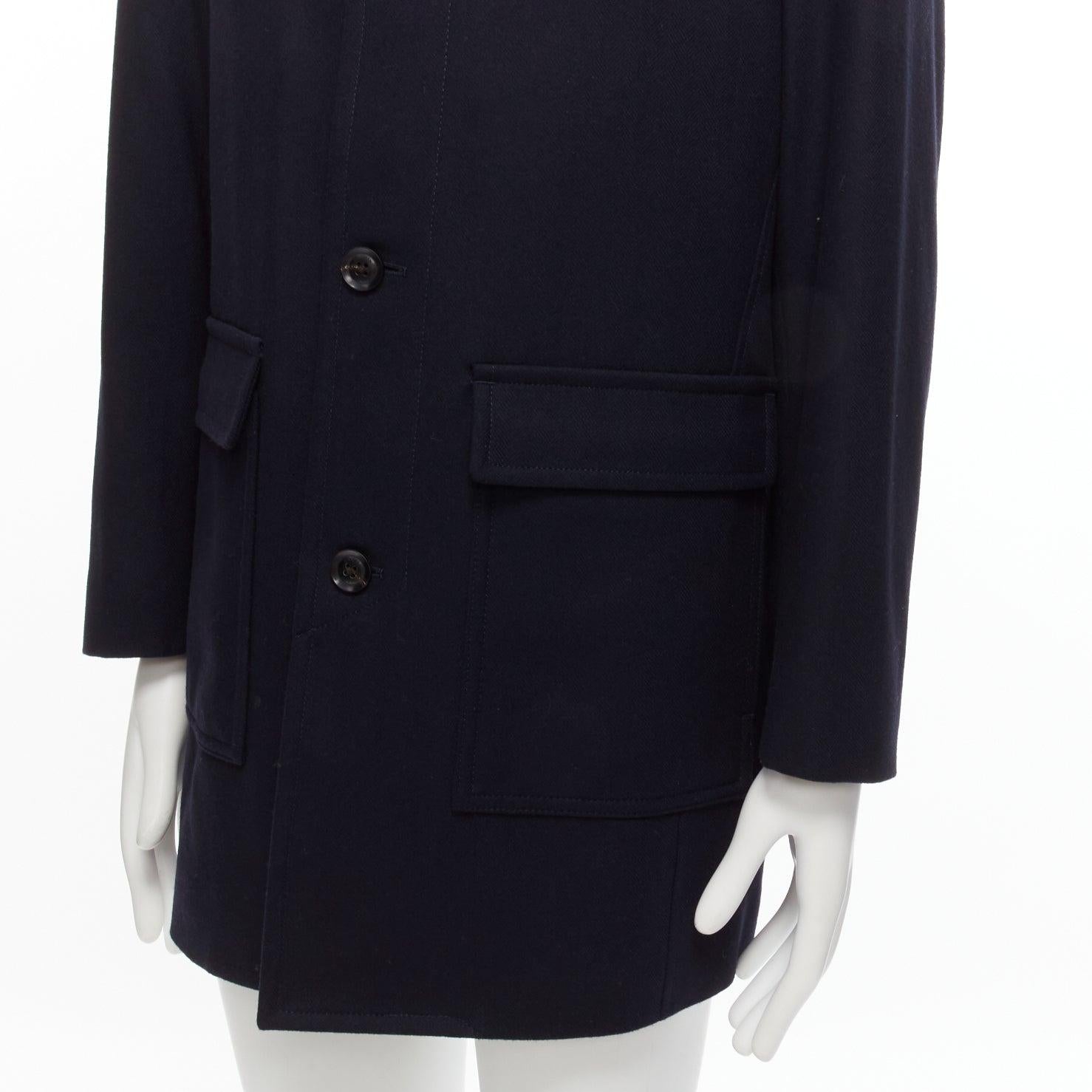 LANVIN Collection navy wool blend classic shell button longline coat IT48 M For Sale 2