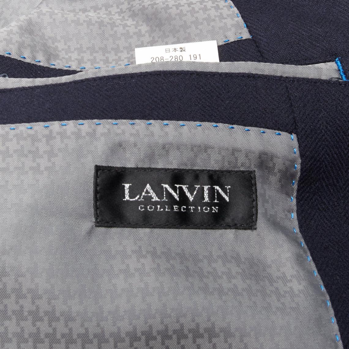 LANVIN Collection navy wool blend classic shell button longline coat IT48 M For Sale 3