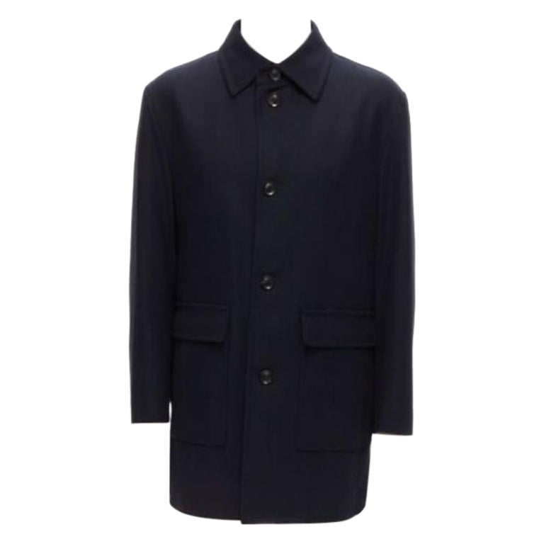 LANVIN Collection manteau long en laine mélangée bleu marine avec boutons IT48 M
