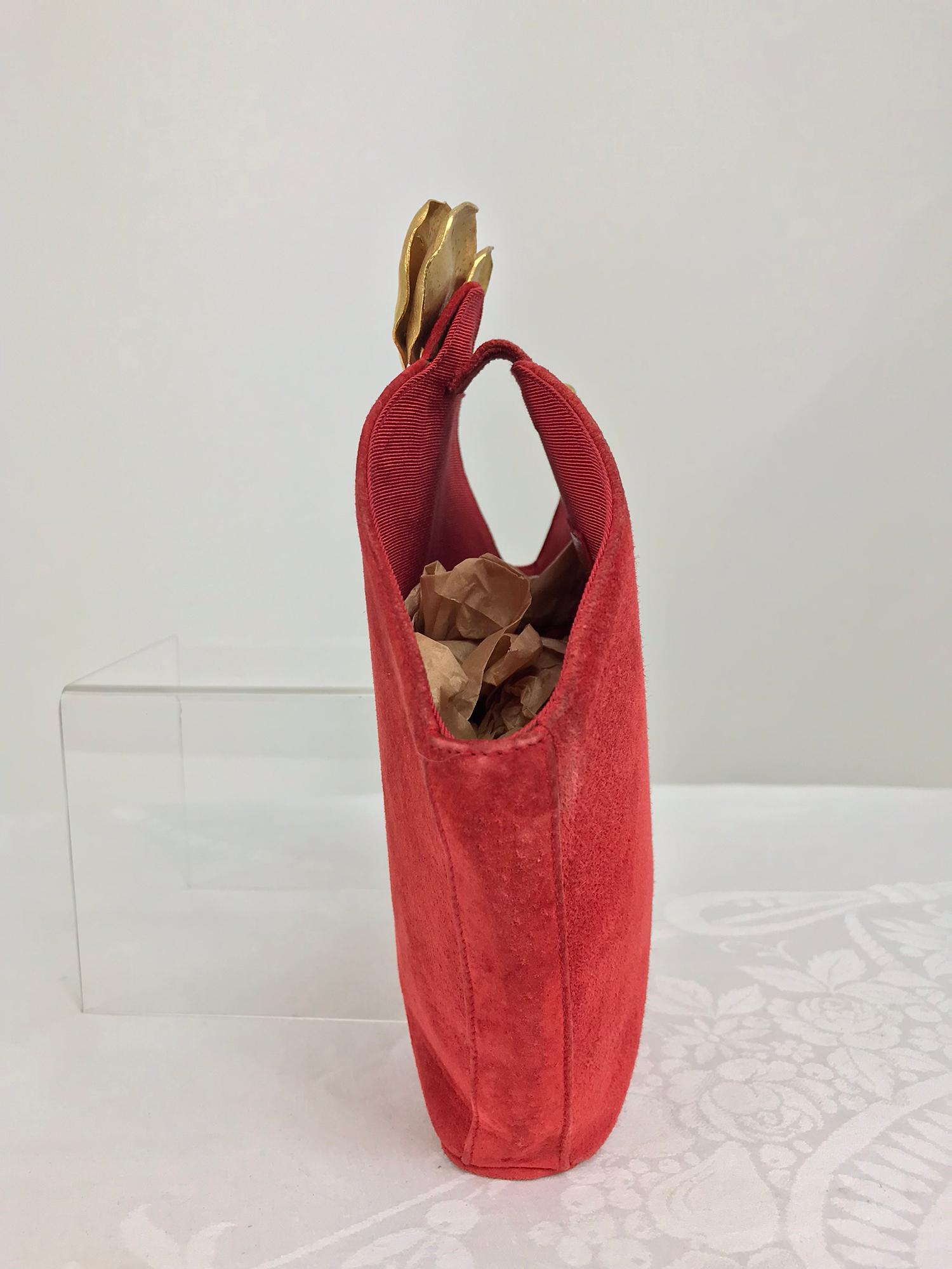 Lanvin Coral Red Flower Pot Evening Bag  In Good Condition In West Palm Beach, FL