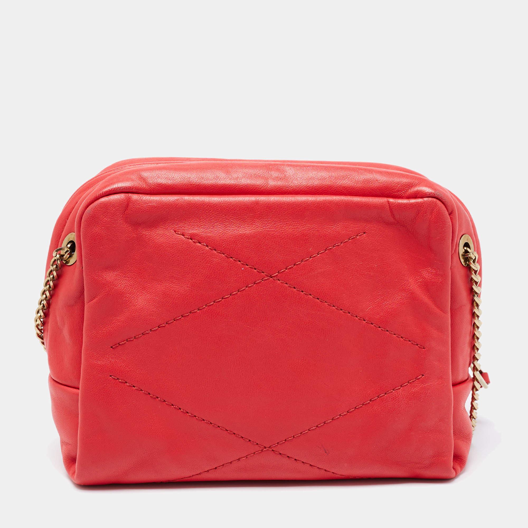 Women's Lanvin Coral Red Leather Sugar Studded Shoulder Bag