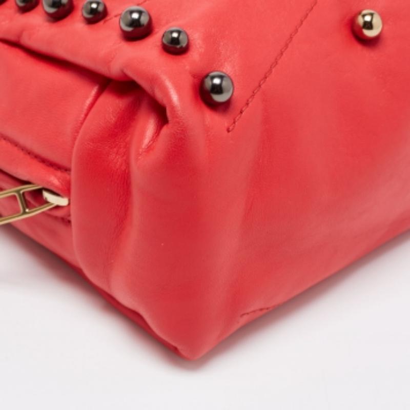 Sac à bandoulière Lanvin en cuir rouge corail clouté de sucre Pour femmes en vente