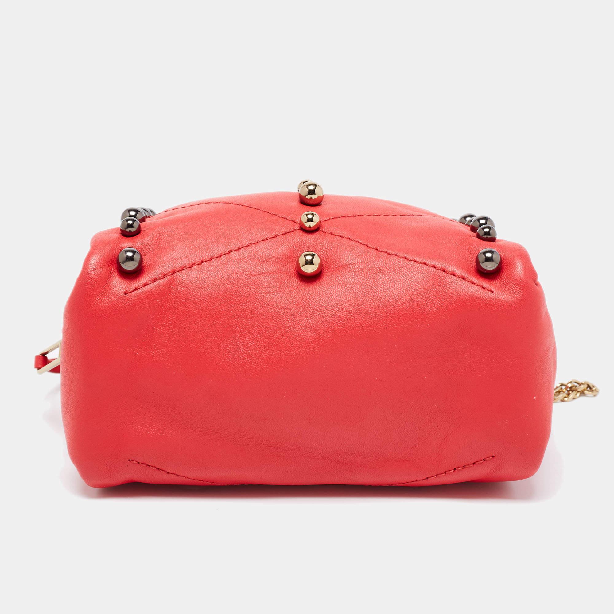 Lanvin Coral Red Leather Sugar Studded Shoulder Bag 2