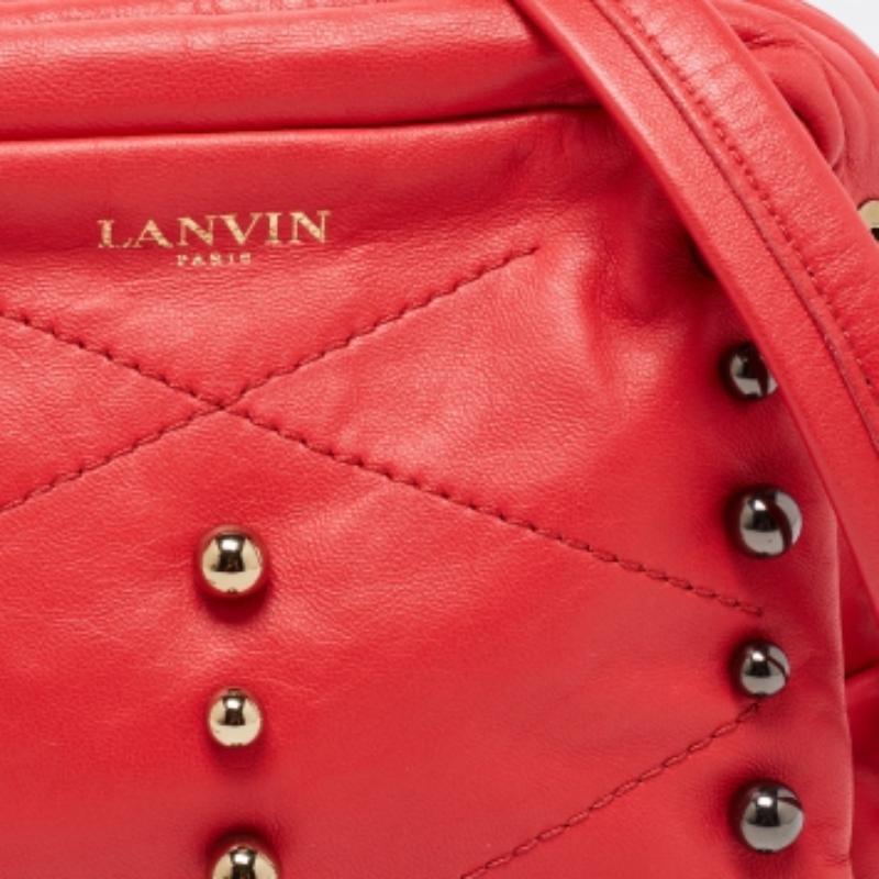 Sac à bandoulière Lanvin en cuir rouge corail clouté de sucre en vente 1
