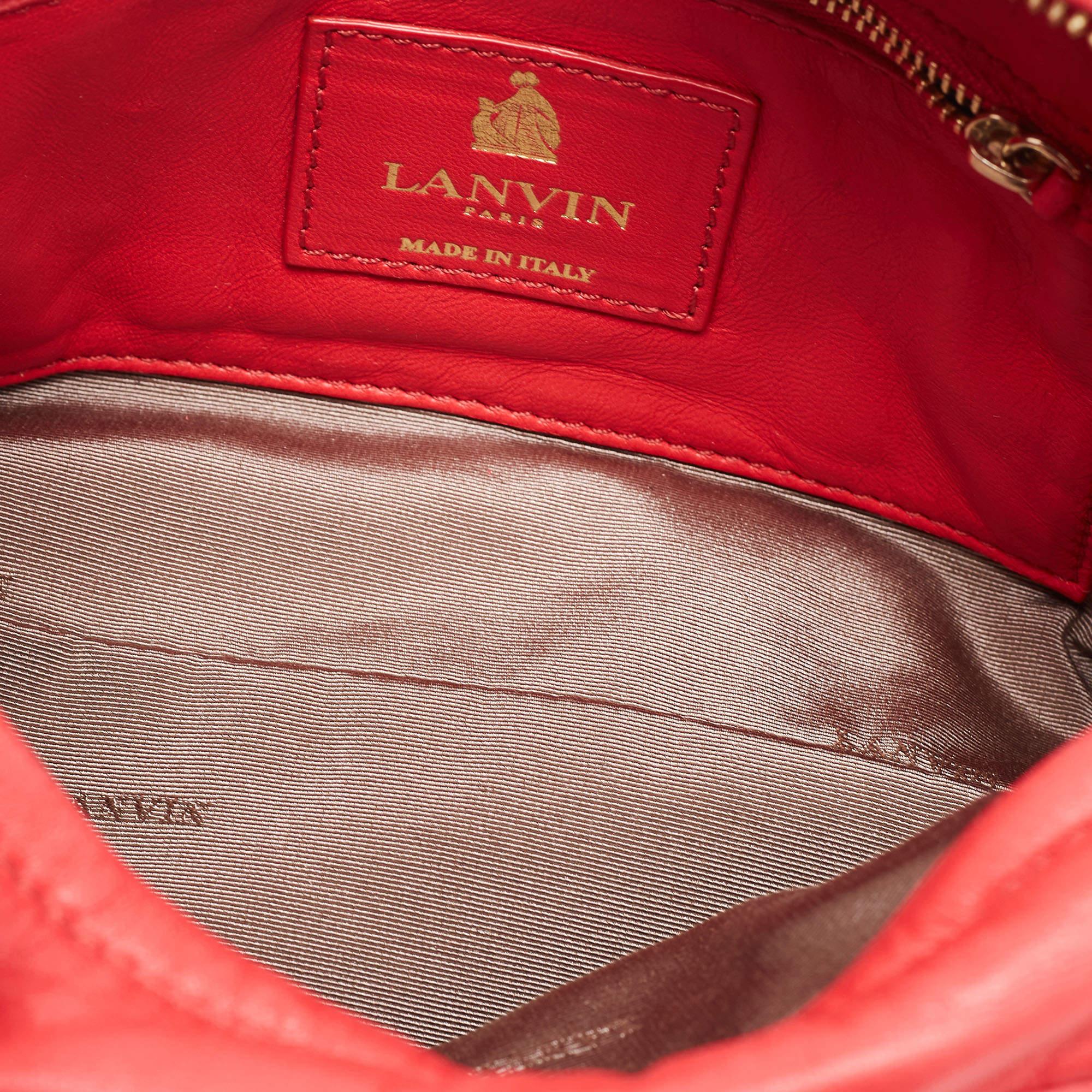Lanvin Coral Red Leather Sugar Studded Shoulder Bag 3