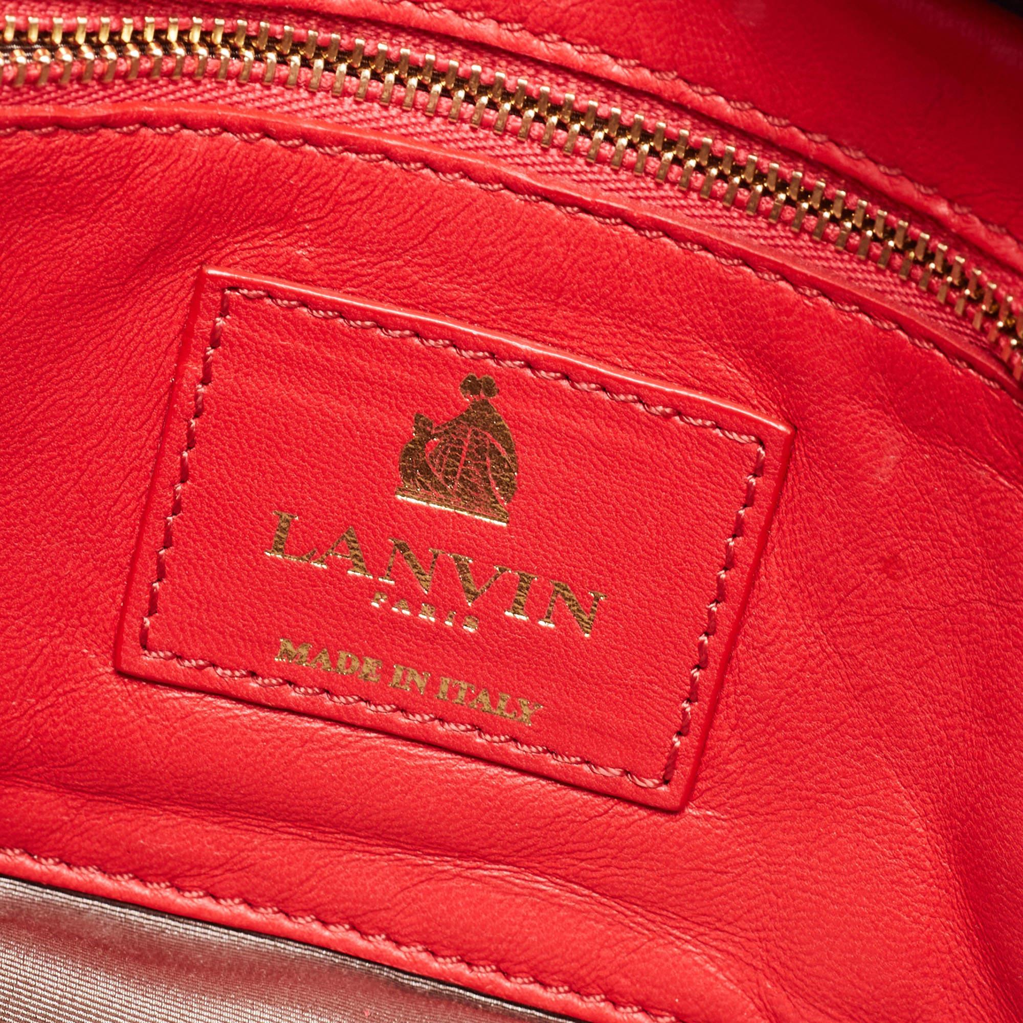 Lanvin Coral Red Leather Sugar Studded Shoulder Bag 4