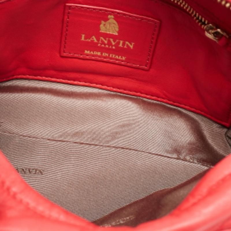 Sac à bandoulière Lanvin en cuir rouge corail clouté de sucre en vente 3