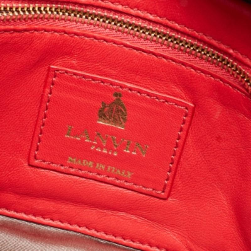 Sac à bandoulière Lanvin en cuir rouge corail clouté de sucre en vente 4