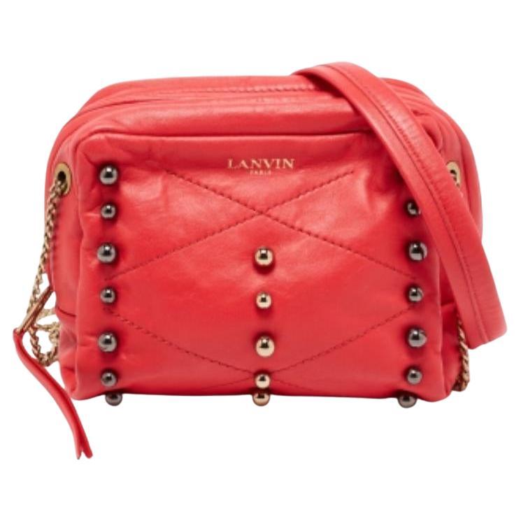 Sac à bandoulière Lanvin en cuir rouge corail clouté de sucre