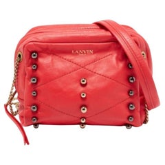 Sac à bandoulière Lanvin en cuir rouge corail clouté de sucre