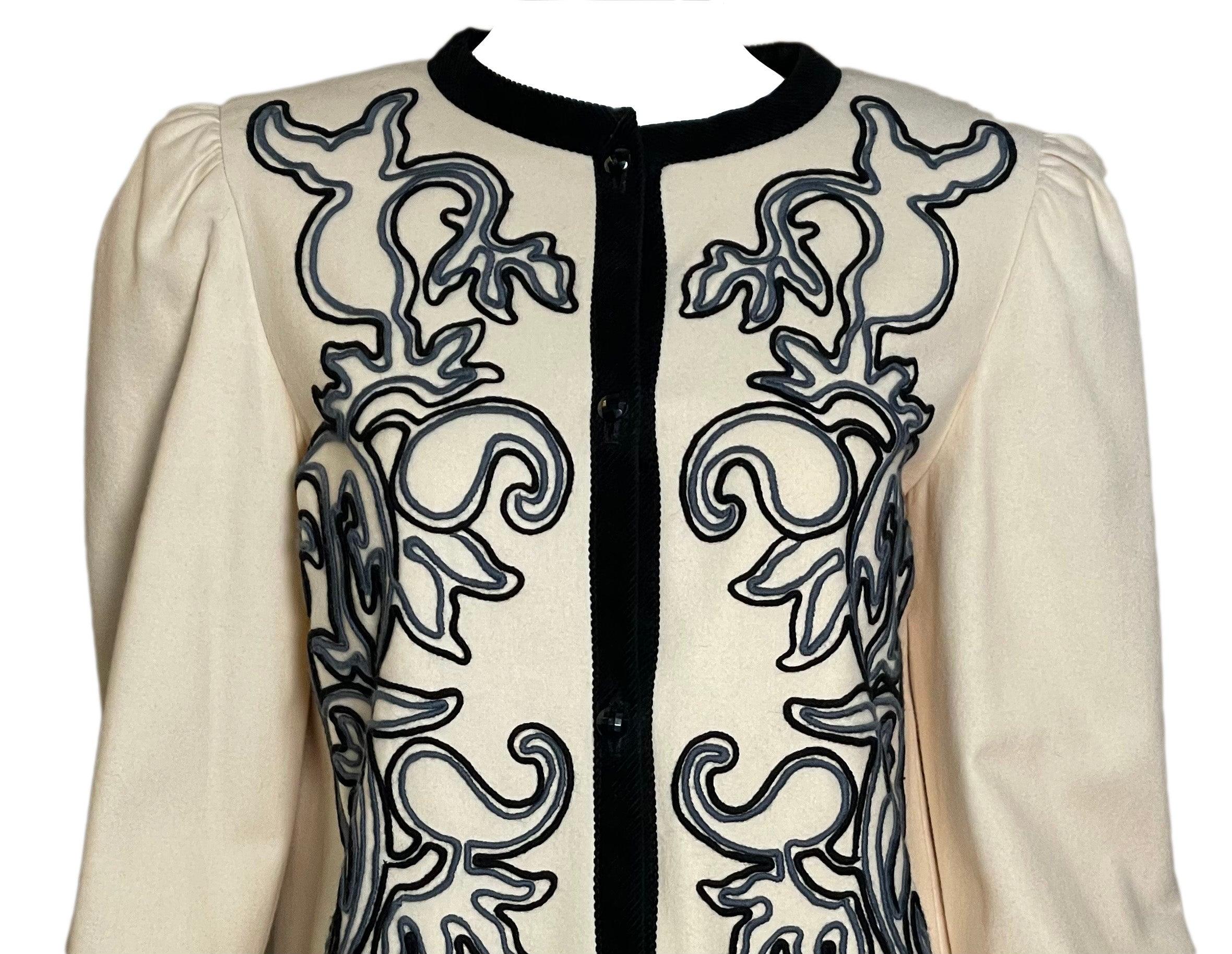 Veste Lanvin Couture en laine ivoire avec soutache, années 1980 Excellent état - En vente à Los Angeles, CA