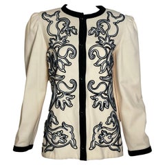 Veste Lanvin Couture en laine ivoire avec soutache, années 1980