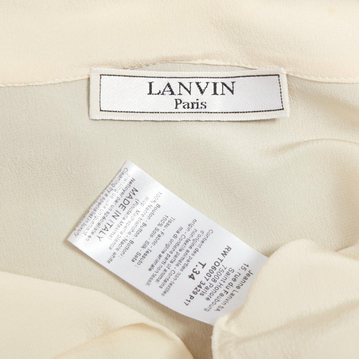 LANVIN cremefarben 100% Seide schwarz Kontrast Krawattenhals Bauernbluse FR34 XS im Angebot 3