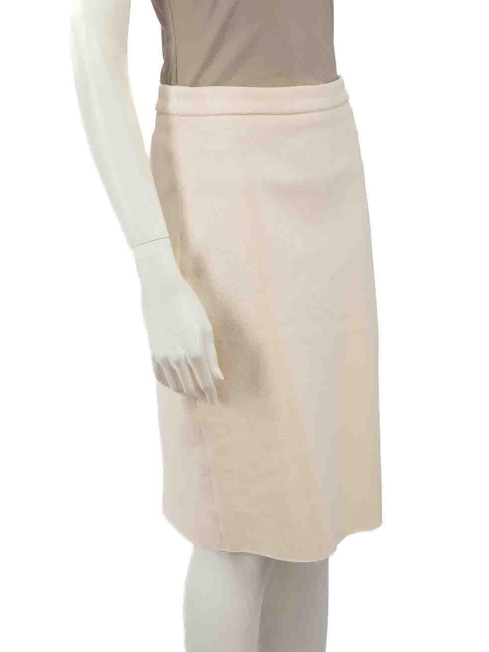 CONDITION is Very good. Hardly any visible wear to skirt is evident on this used Lanvin designer resale item.
 
 
 
 Details
 
 
 Cream
 
 Cotton
 
 Pencil skirt
 
 Back open ended double zip fastening
 
 Figure hugging fit
 
 Stretchy
 
 
 
 
 
