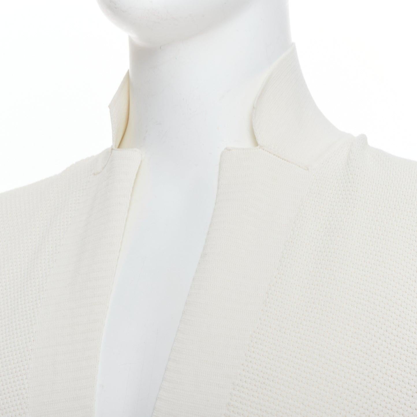 LANVIN cream cotton skinny lapel knitted buttons pocketed blazer M
Reference: PRWU/A00065
Brand: Lanvin
Designer: Alber Elbaz
Material: Cotton
Color: Cream
Pattern: Solid
Closure: Button
Made in: Italy

CONDITION:
Condition: Good, this item was