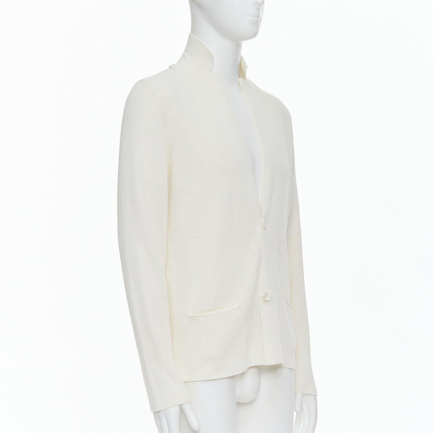 Gray LANVIN cream cotton skinny lapel knitted buttons pocketed blazer M For Sale