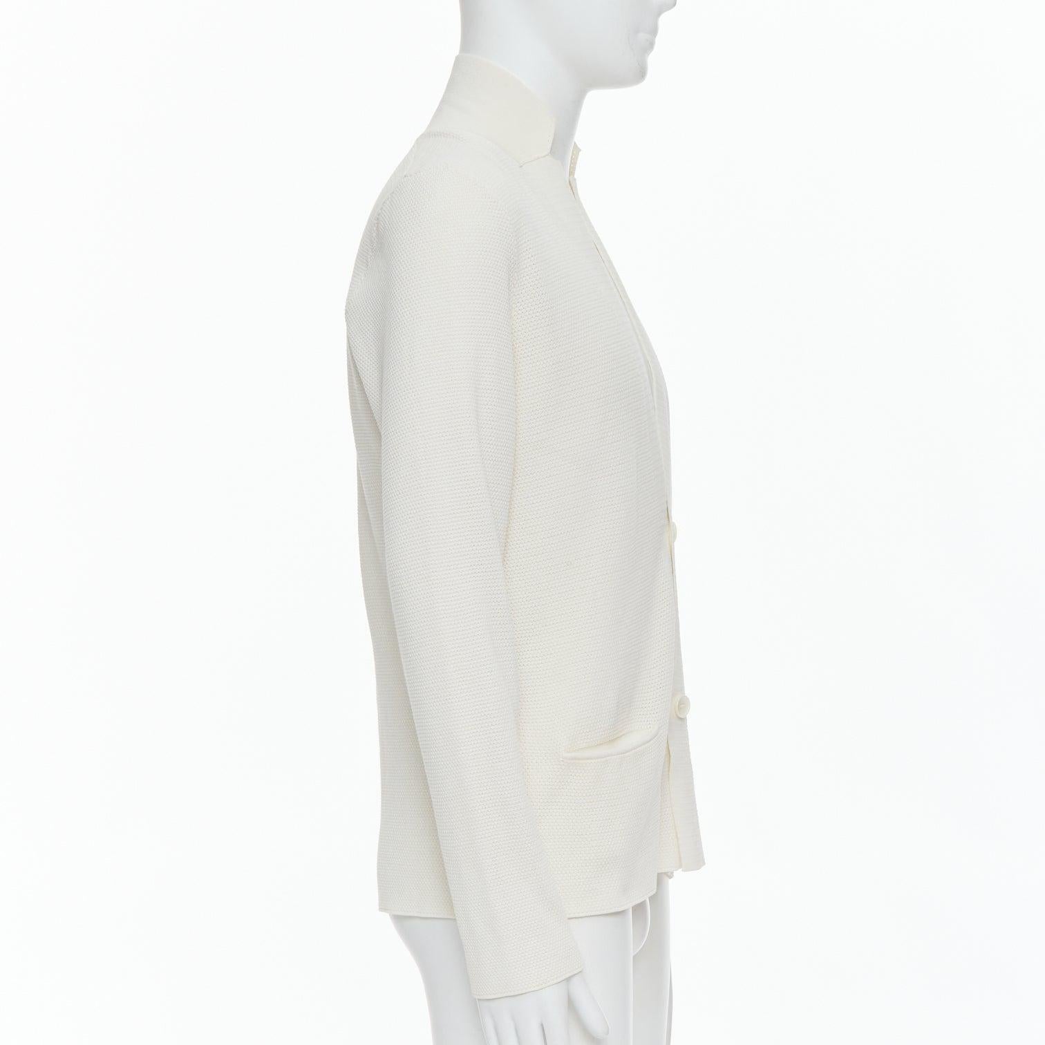 LANVIN cream cotton skinny lapel knitted buttons pocketed blazer M In Good Condition For Sale In Hong Kong, NT