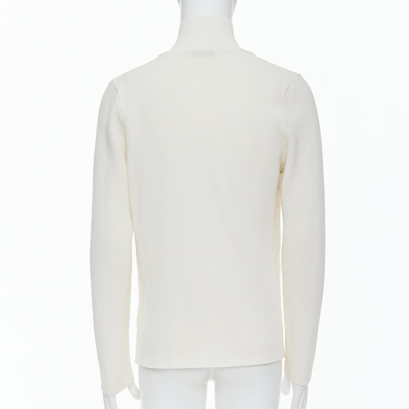 Men's LANVIN cream cotton skinny lapel knitted buttons pocketed blazer M For Sale