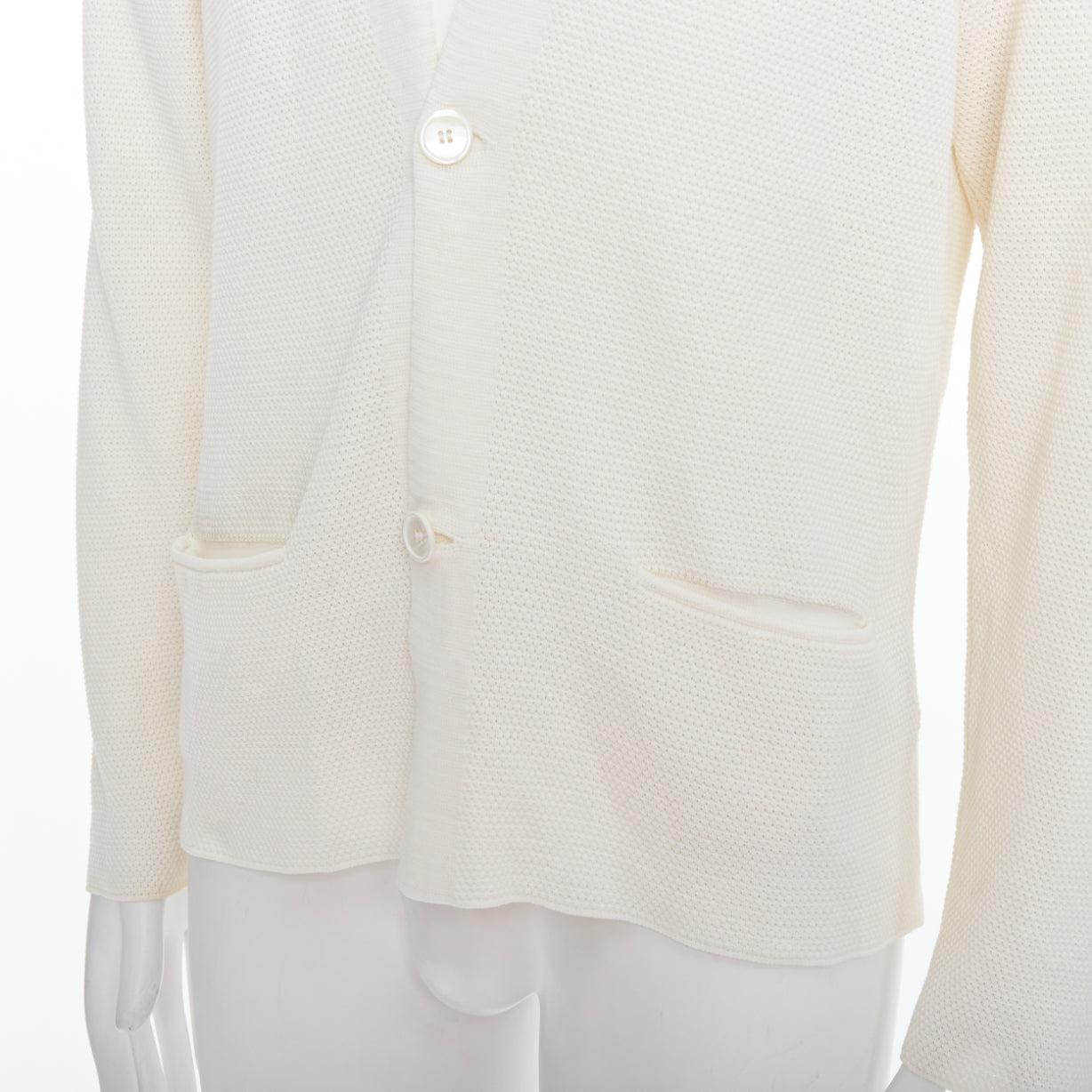 LANVIN cream cotton skinny lapel knitted buttons pocketed blazer M For Sale 2