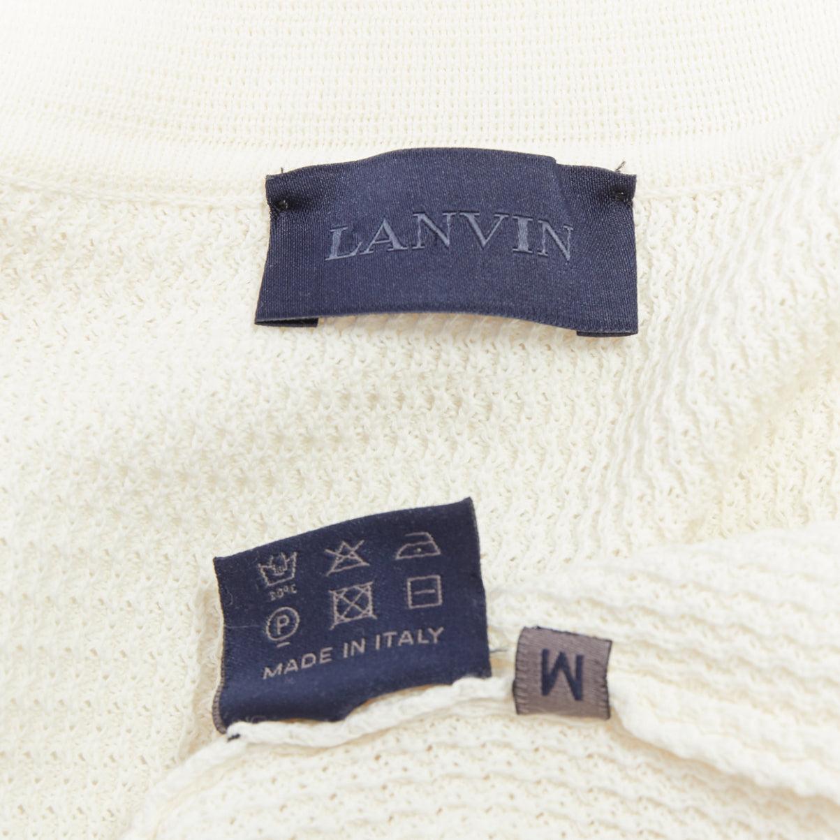 LANVIN cream cotton skinny lapel knitted buttons pocketed blazer M For Sale 3
