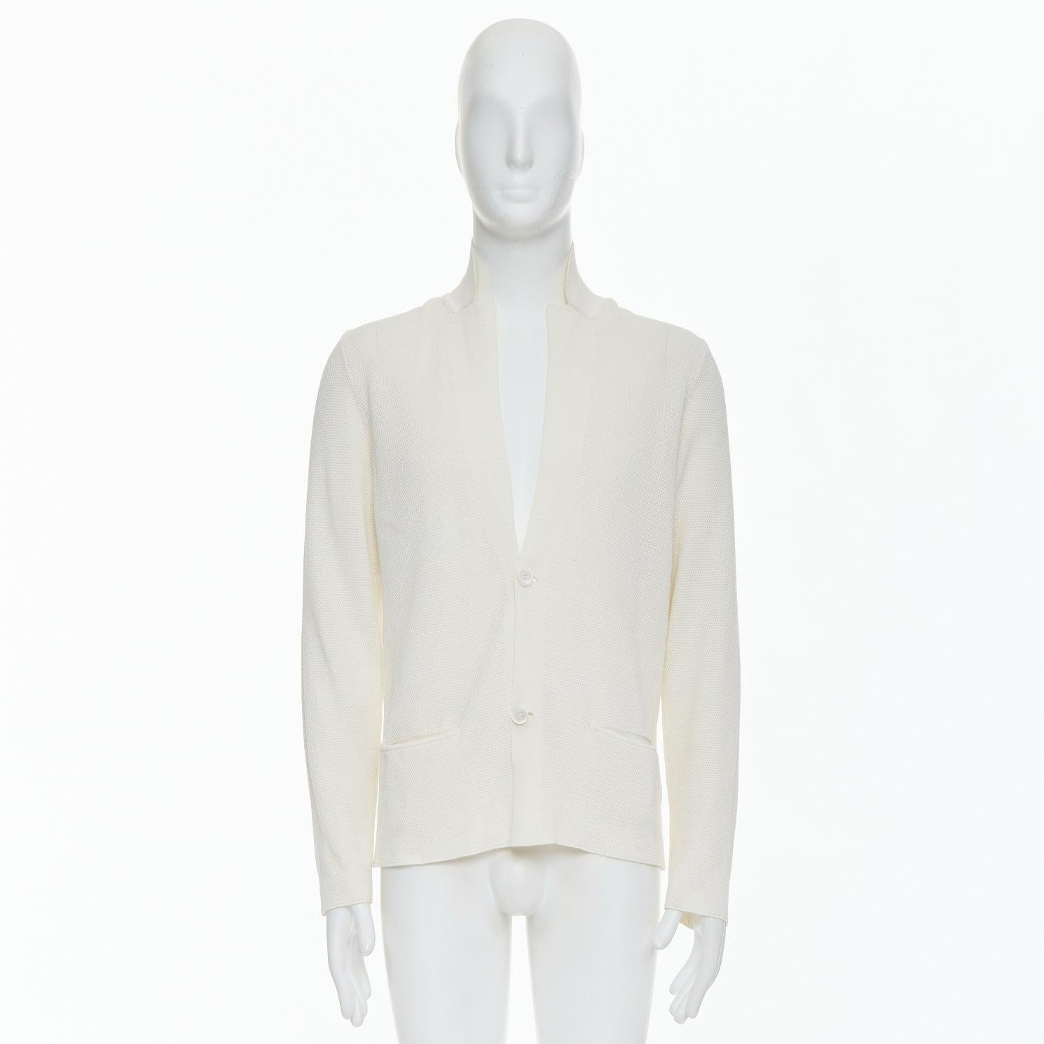LANVIN cream cotton skinny lapel knitted buttons pocketed blazer M For Sale 4