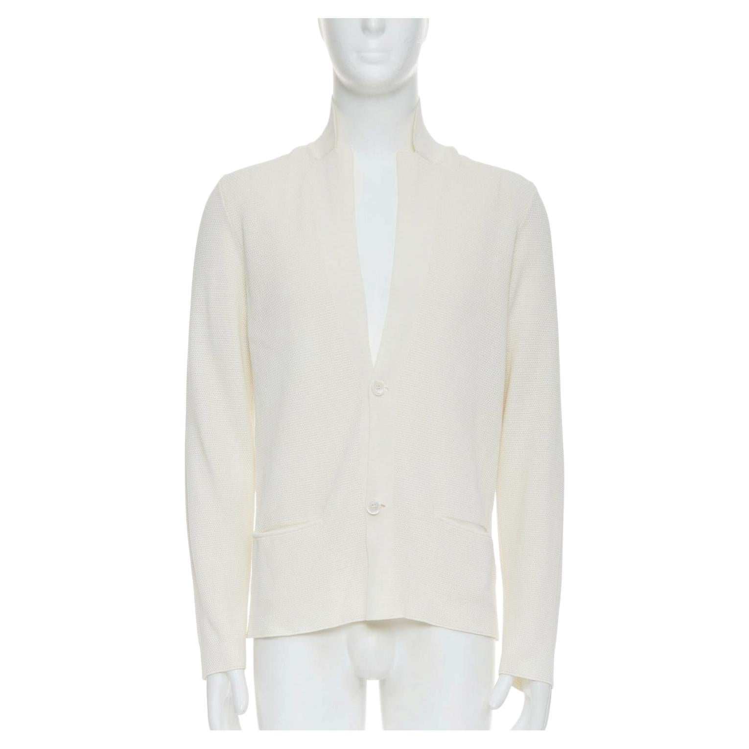 LANVIN cremefarbener Baumwollblazer mit schmalem Revers, gestrickten Knöpfen und Taschen M