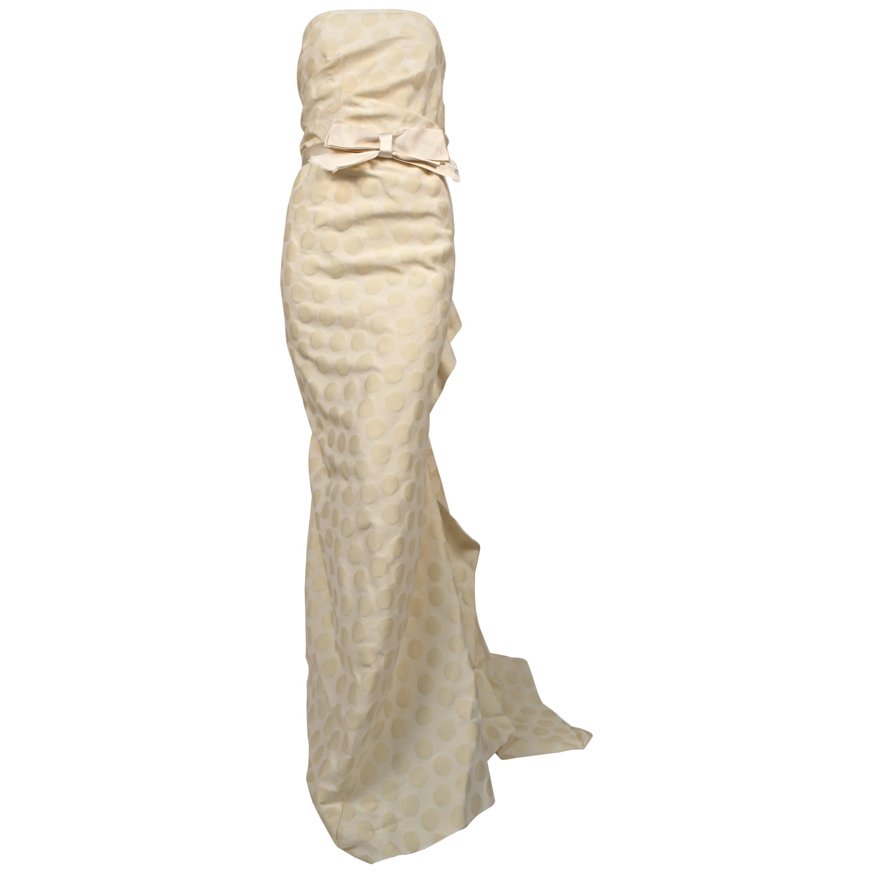 LANVIN cream ruched strapless gown In Excellent Condition In San Fransisco, CA