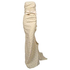 LANVIN cream ruched strapless gown