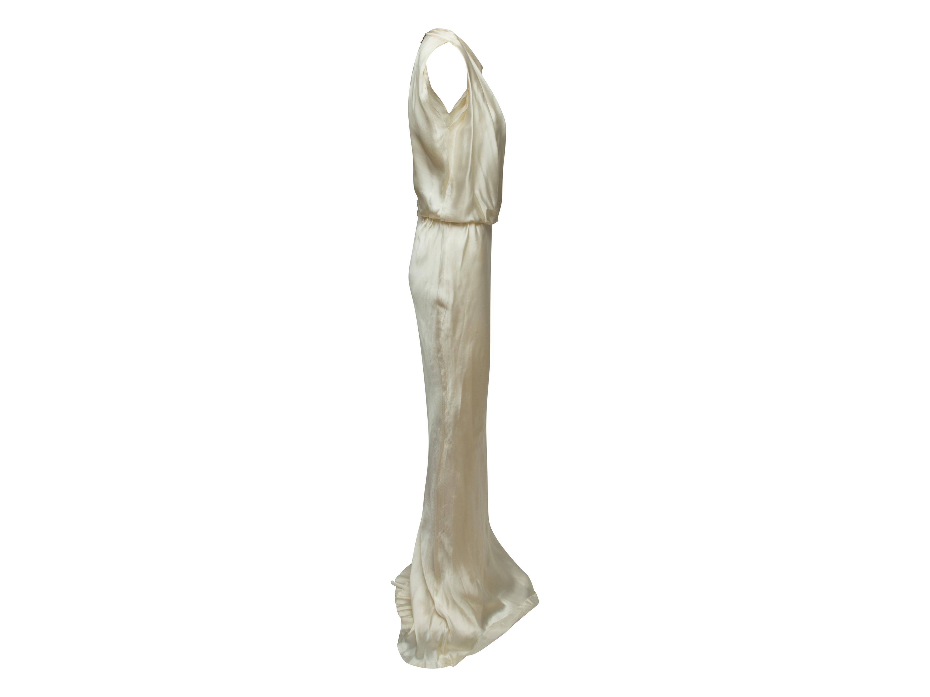 Product details: Cream silk sleeveless evening gown by Lanvin. From the Summer 2009 Collection. Crew neck. Exposed zip closure at center back. 34