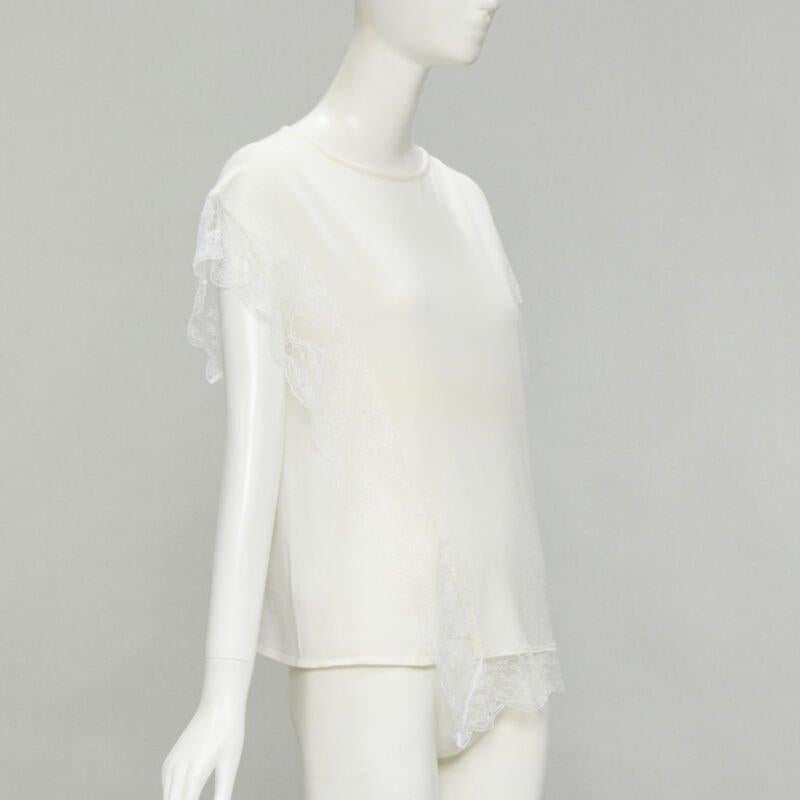 Blanc LANVIN - Pull en laine mélangée crème et blanc avec bordures en dentelle M en vente
